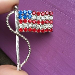 🛍 American Flag Crystal Fourth of July Pin USA
